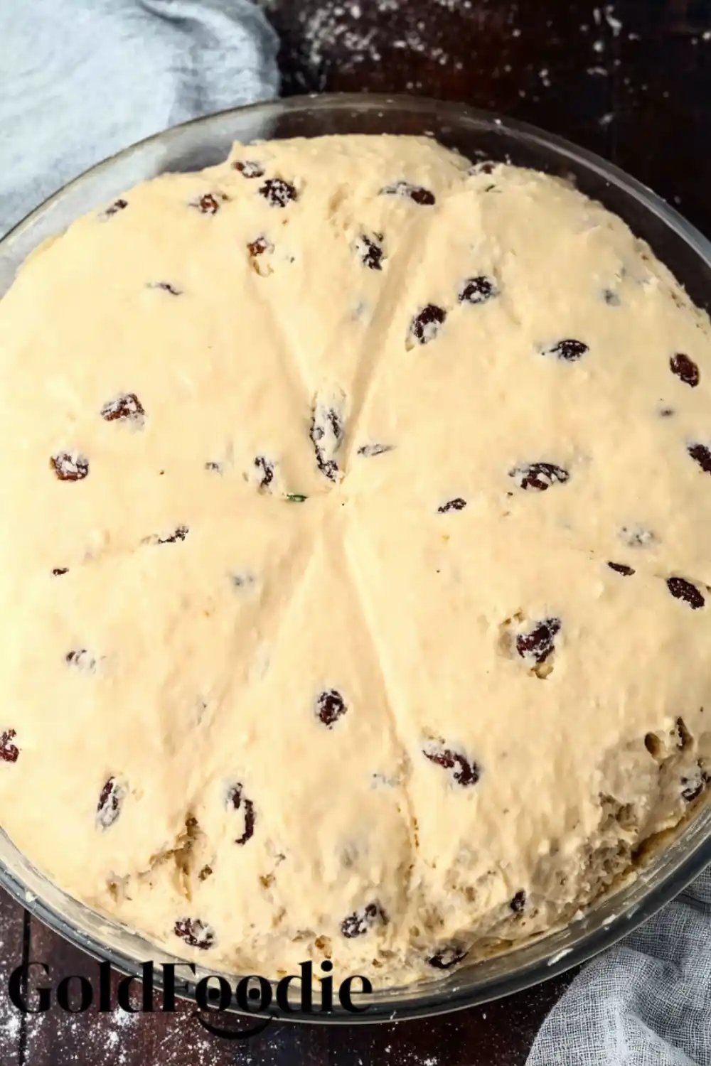 Scored Bread Ready to Bake Unbaked Irish Soda Bread scored with a cross