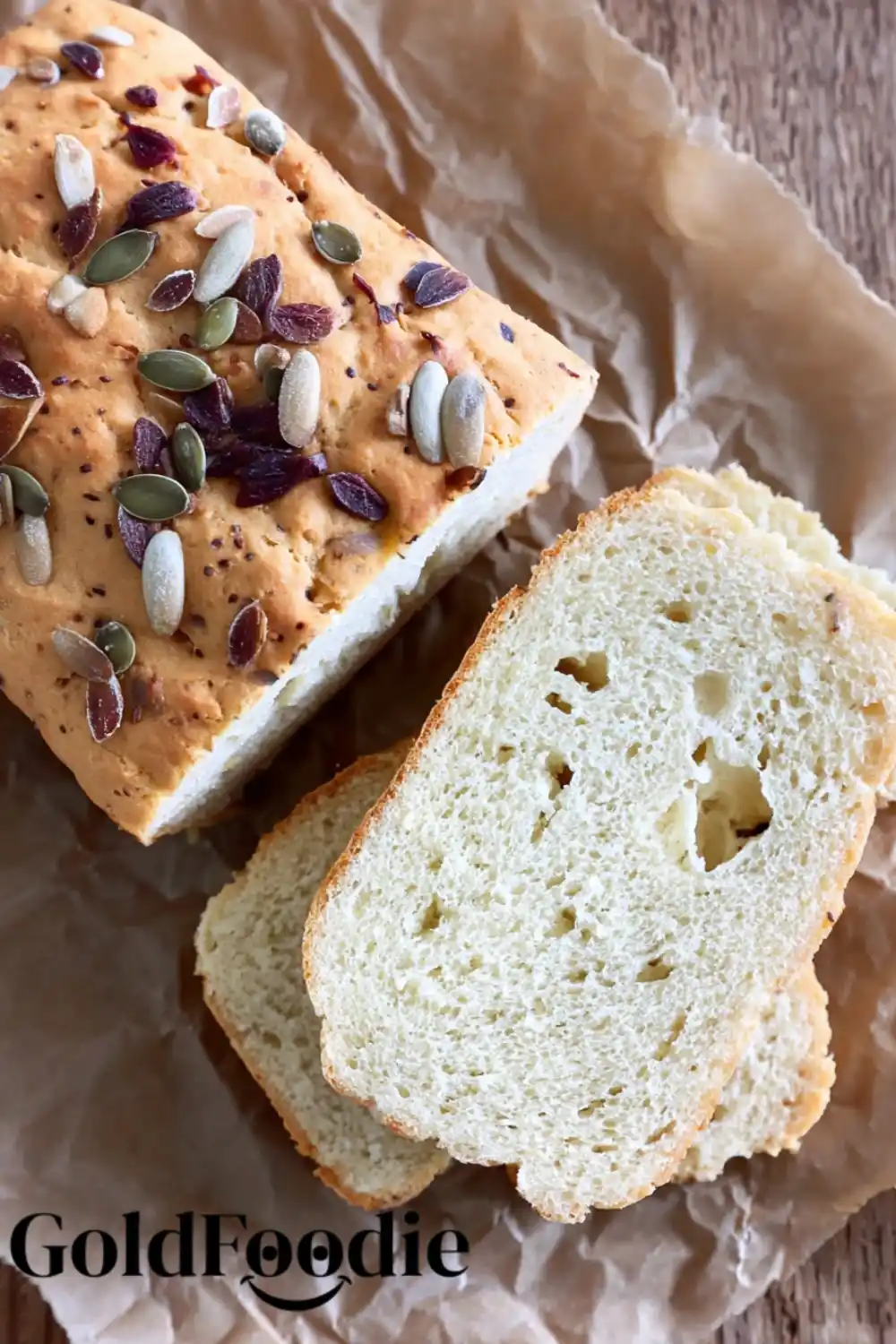Seed-Topped Almond Bread Vegan almond bread topped with sunflower and pumpkin seeds