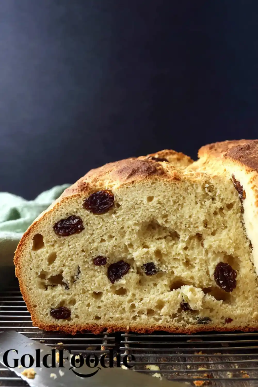 Gluten-Free Vegan Irish Soda Bread 5 Side shot of Irish Soda Bread with visible raisins
