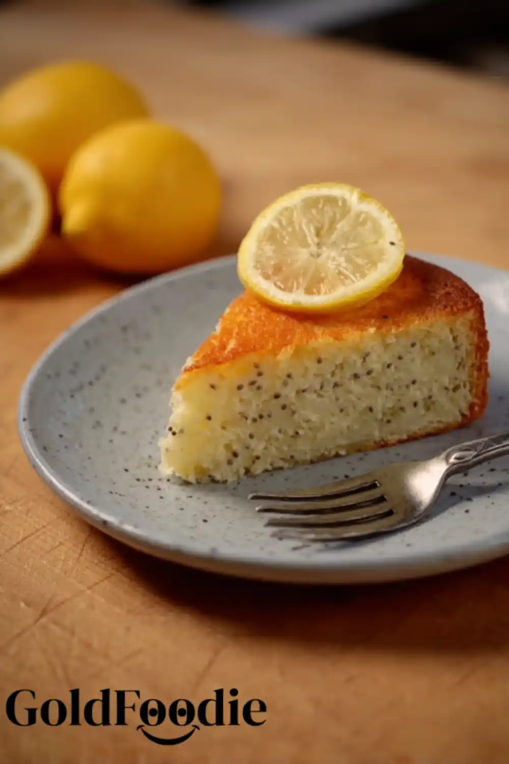 High Protein Vegan Lemon Chia Seed Cake 5 Lemon chia cake slice with lemon wheel