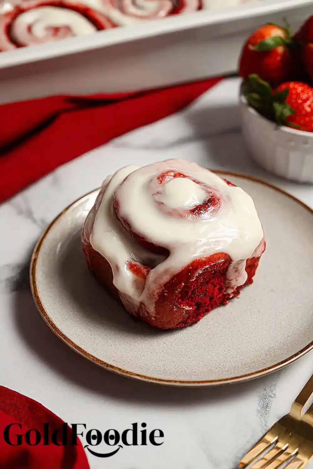 Single Red Velvet Cinnamon Roll One red velvet roll