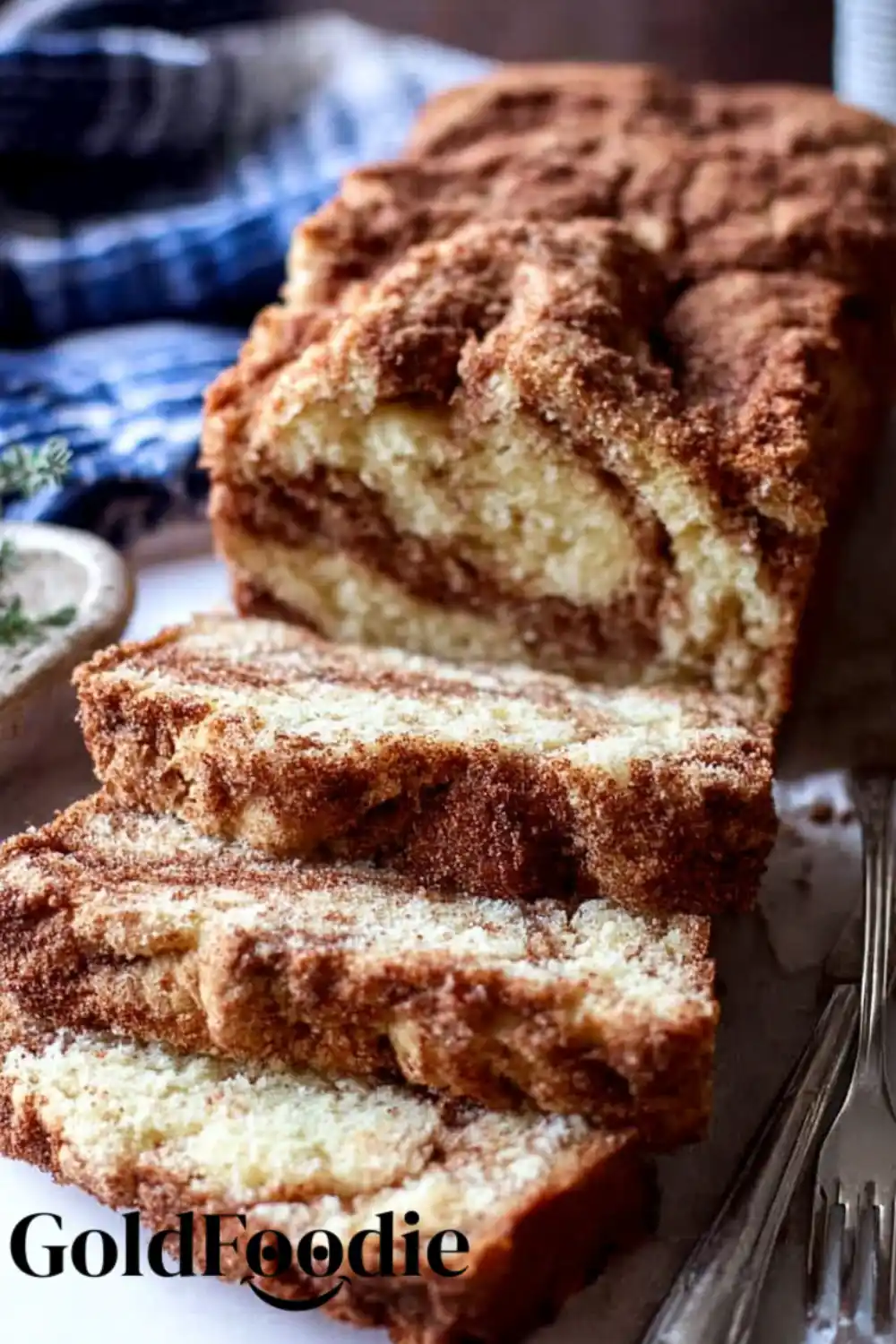 Gluten Free Vegan Cinnamon Swirl Bread 5 Gluten-free vegan cinnamon swirl bread sliced on board.