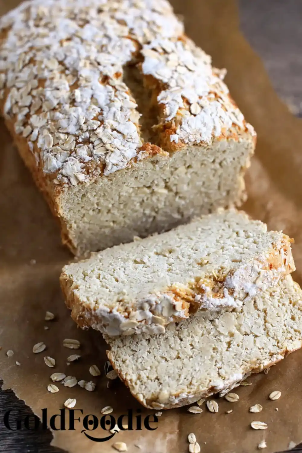 Sliced Oatmeal Loaf Sliced oatmeal bread with oat topping.
