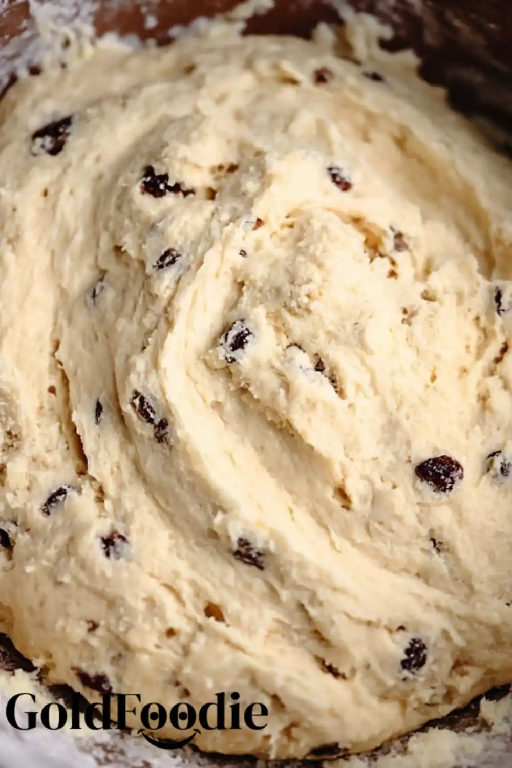 Soda Bread Dough in Bowl Unbaked Irish Soda Bread dough mixed with raisins