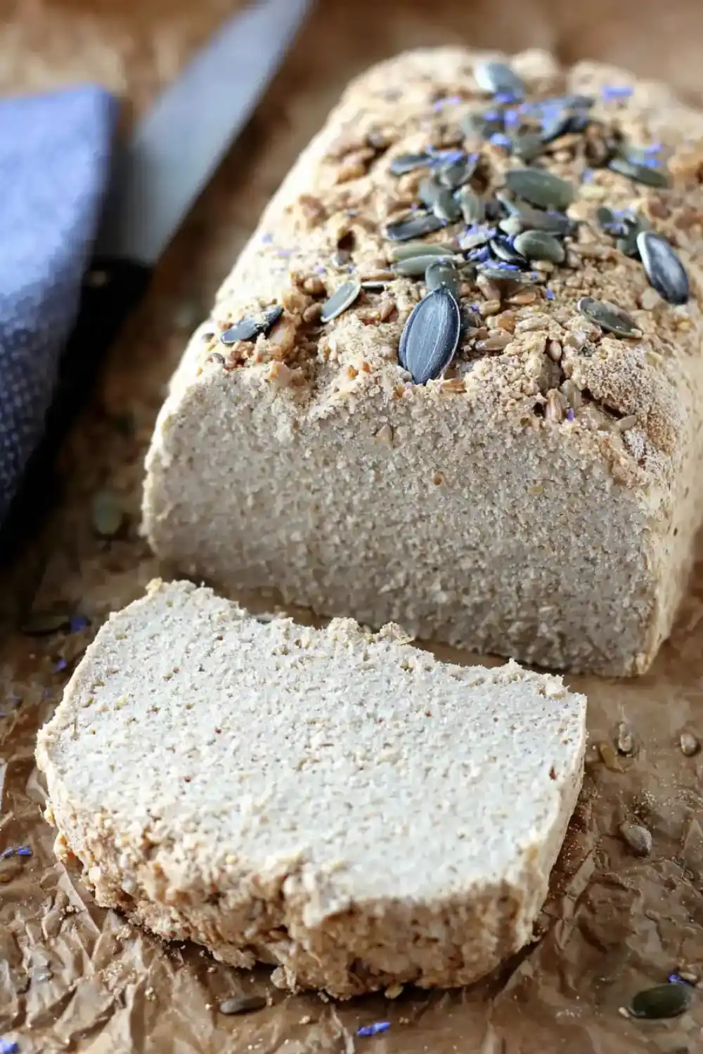 Soft Sunflower Seed Flour Bread Loaf Sliced sunflower seed flour bread with seed topping