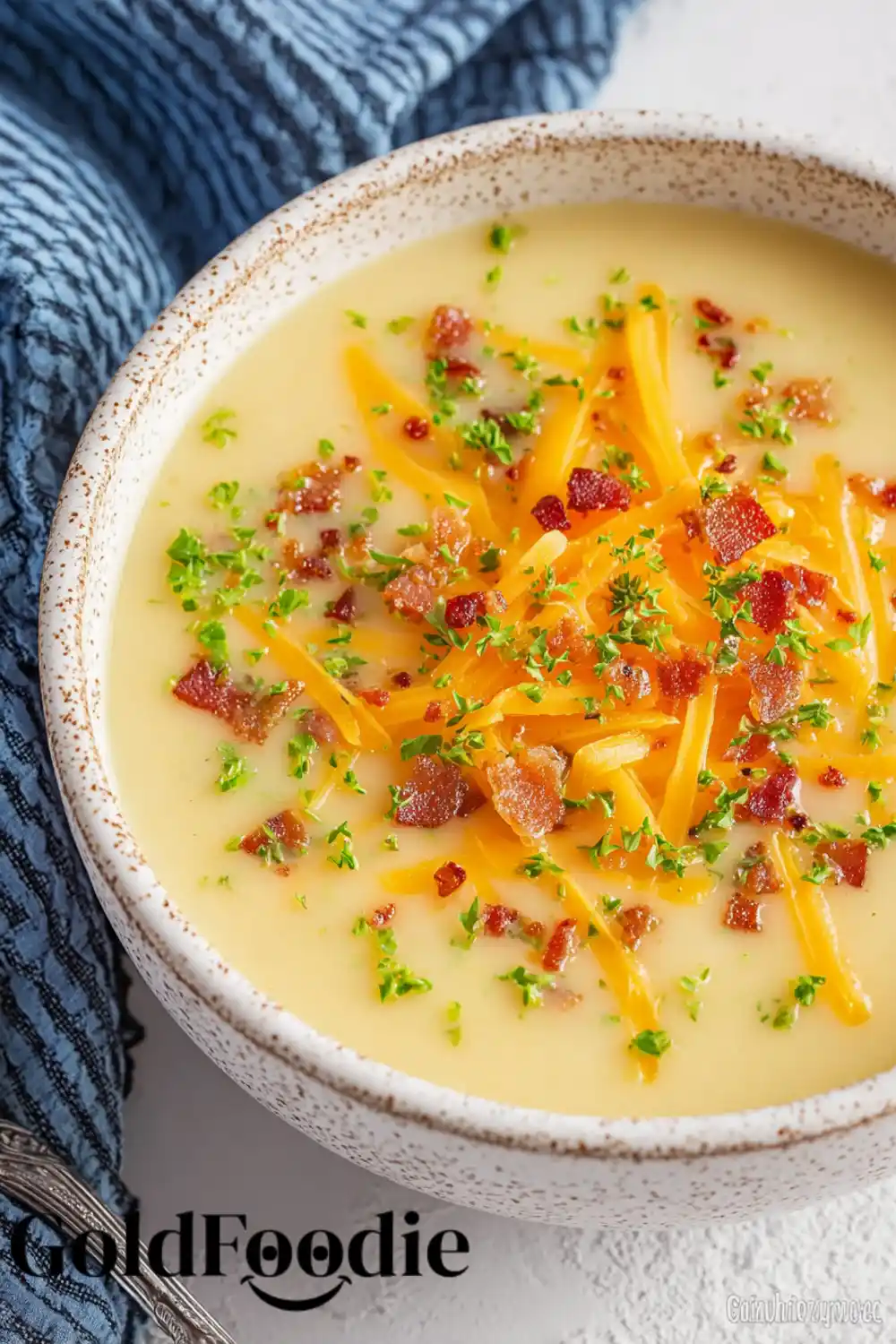 Cheddar Garlic Herb Potato Soup 5 Bowl of cheddar potato soup topped with cheese and parsley