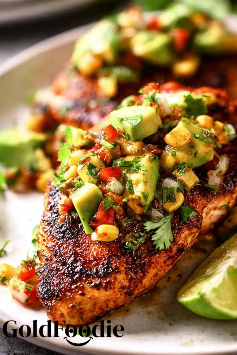 Spiced Chicken with Salsa Close-up of Fiesta Lime Chicken with Avocado and salsa