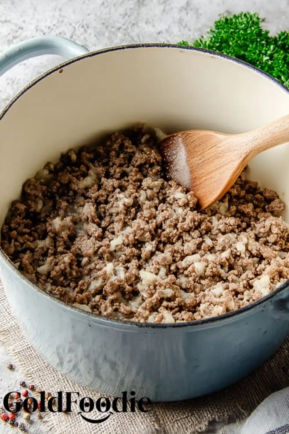 Browning Ground Beef for Soup Ground beef and onion cooking